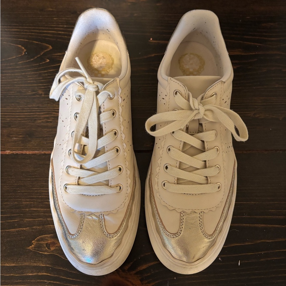 Vince Camuto size 9 Gold and Cream Sneaker